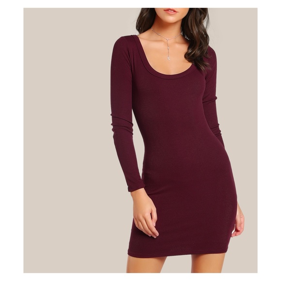 MBM Unlimited Dresses & Skirts - Burgundy Red Long Sleeve Ribbed Bodycon Dress
